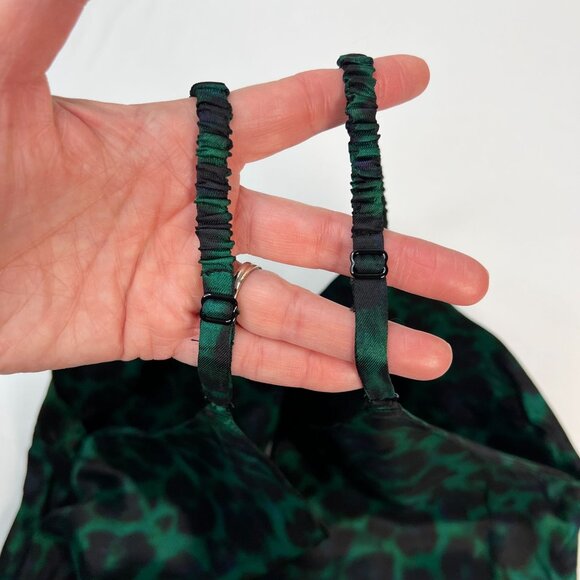 Sandro Amazonie Leopard Print Satin Midi Slip Dress Green Animal Print US 4 - Picture 14 of 16